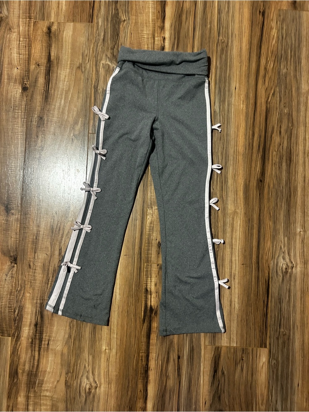 Girls' Gray Knit Pants with Side Ribbon Detail